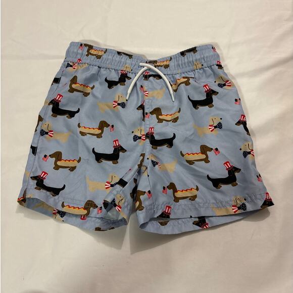 Janie and Jack Kids 5 Weiner Dogs Dachshund Festive Fourth of July Swim Trunks - Picture 1 of 4
